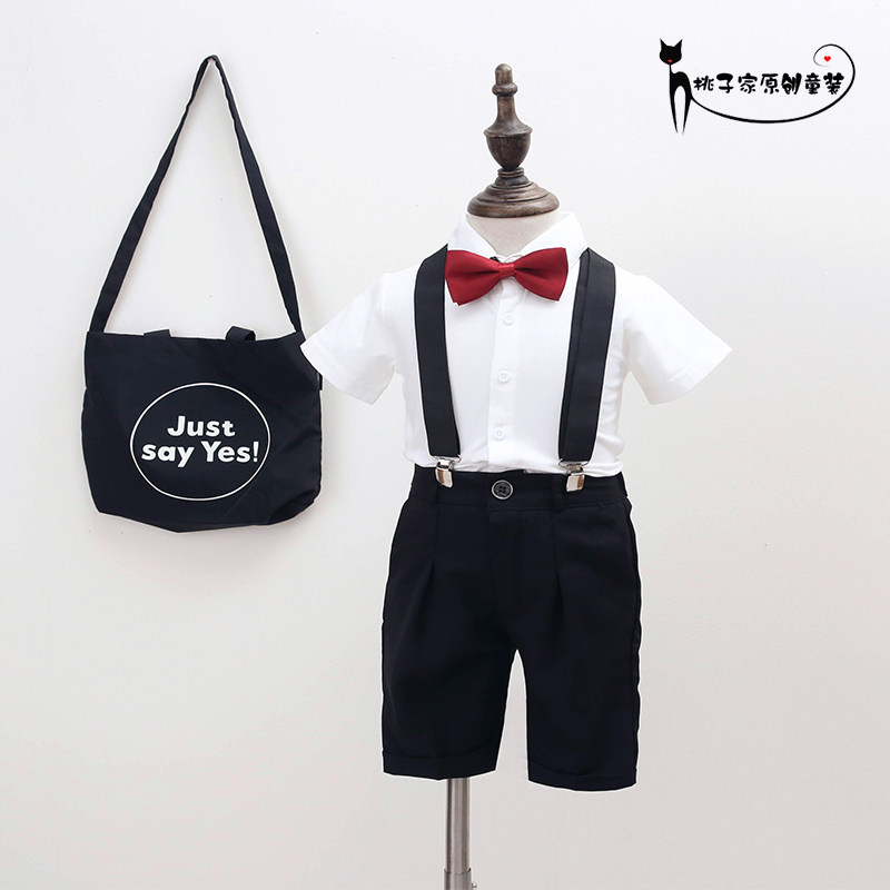 Boy's small suit suit Xia baby's birthday gown male Inn Wind Children's school performance chorus back with pants tide 