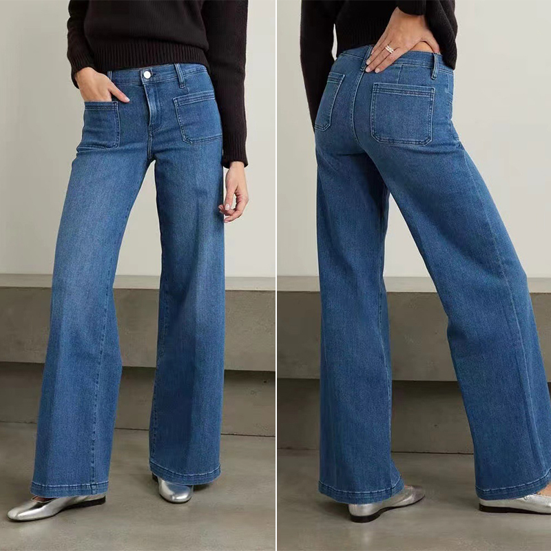 Domestic In-Stock Frame Denim Jeans, Yuan Shanshan's Same Style High-Waisted Slimming Straight-Leg Wide-Leg Floor-Length Pants for Women