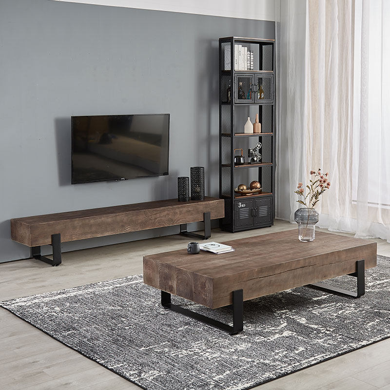 Nordic style solid wood coffee table TV cabinet combination small apartment type living room tatami tea table retro audio-visual low cabinet