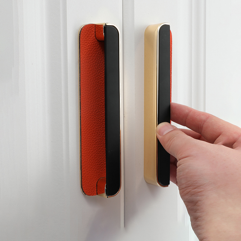 Youpei European light luxury cabinet door leather handle Drawer overall cabinet leather surface mounted Zinc alloy leather Gold black handle