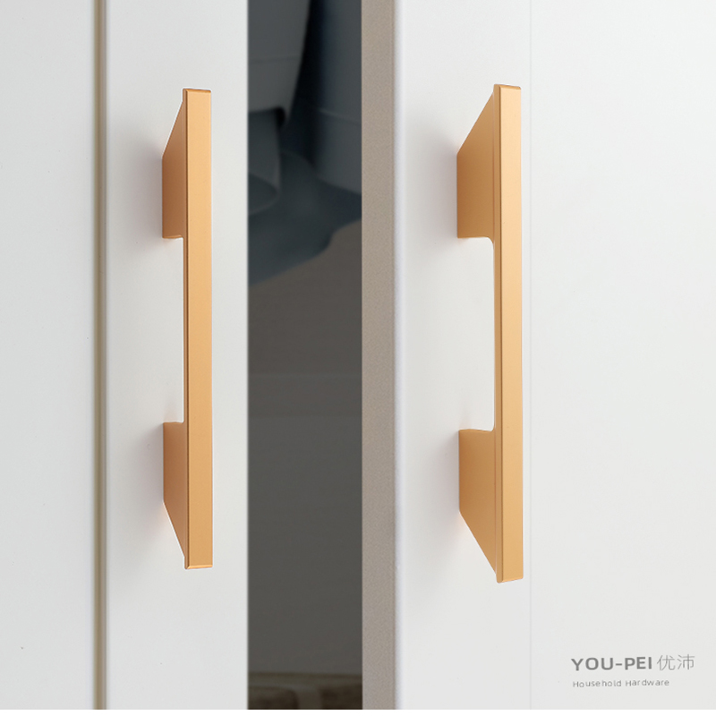Cabinet door handle Modern simple drawer cabinet Overall cabinet Nordic Aluminum alloy black handle extended light luxury incense betel gold