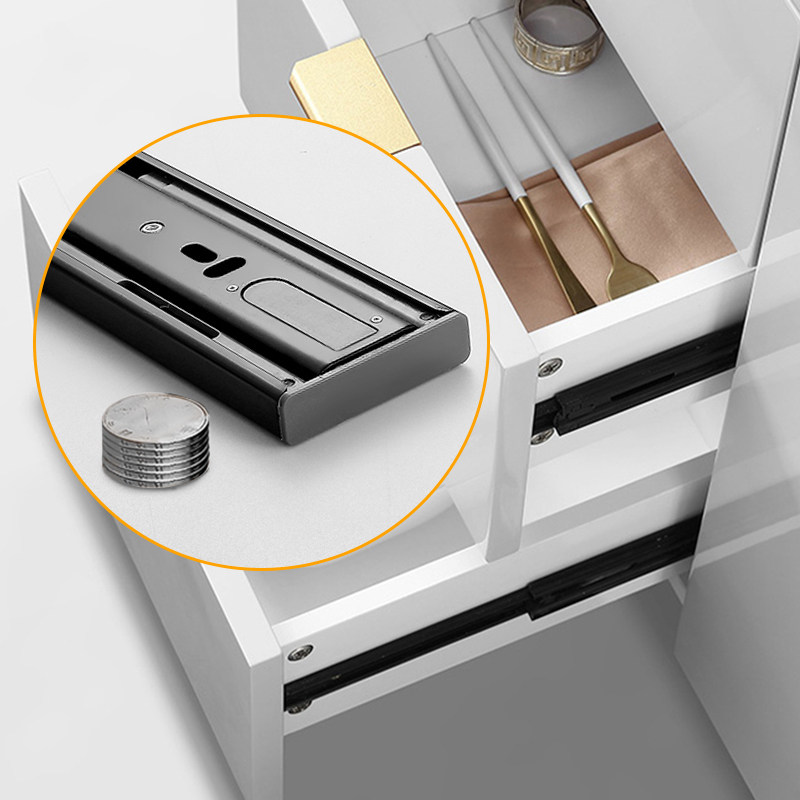 Drawer track Three-section slide Buffer damping silent ball slide Two-section coffee table slide chute rebound side mount
