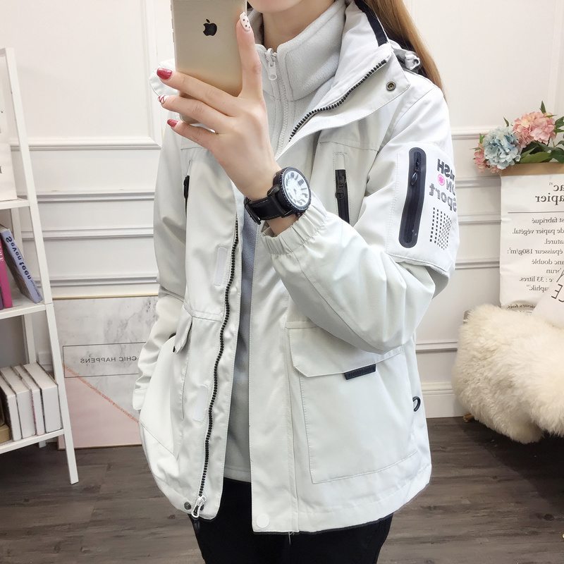 Submachine clothing women's winter 2021 new three-in-one detachable two-piece set plus suede thickened windproof jacket ski suit male