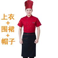 Короткий -Sleeved [jiu red]+черный карман Big Bar+Red Chef Hat Hate