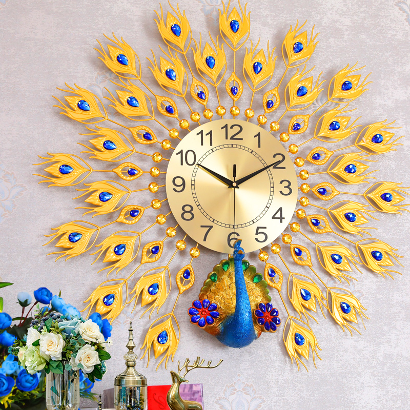 Peacock light extravagant quartz clock table hanging bell living room home fashion modern minimalist personality creative atmosphere clock hanging wall