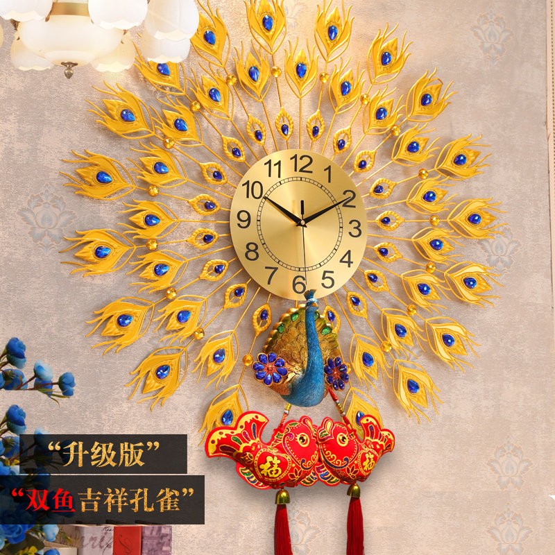 Peacock stone Inn clock hanging clock Living room European-style creative home mute personality Decorative Fashion Clock Hanging Wall Hanging Watch