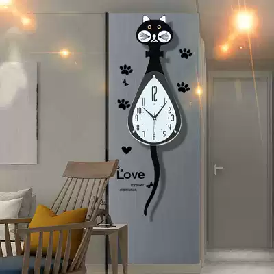 Nordic net red cat watch wall clock personality creative living room modern simple wall watch household cute fashion clock