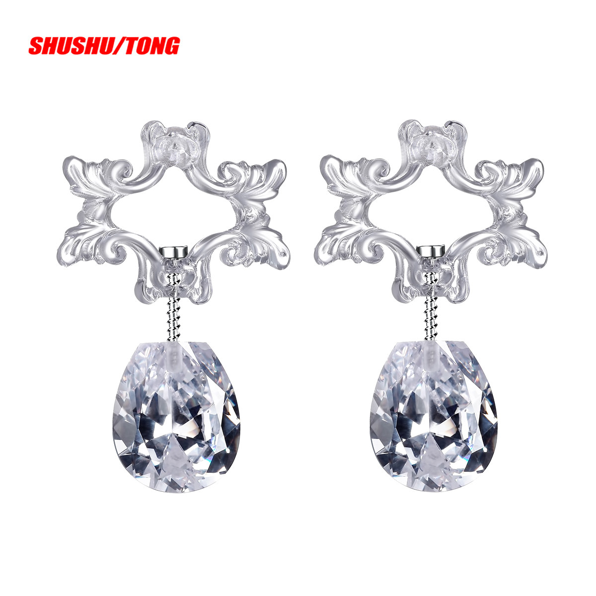 SHUSHU TONGx YVMIN 3D resin printed transparent pear shaped crystal gemstone stud earrings female pendant