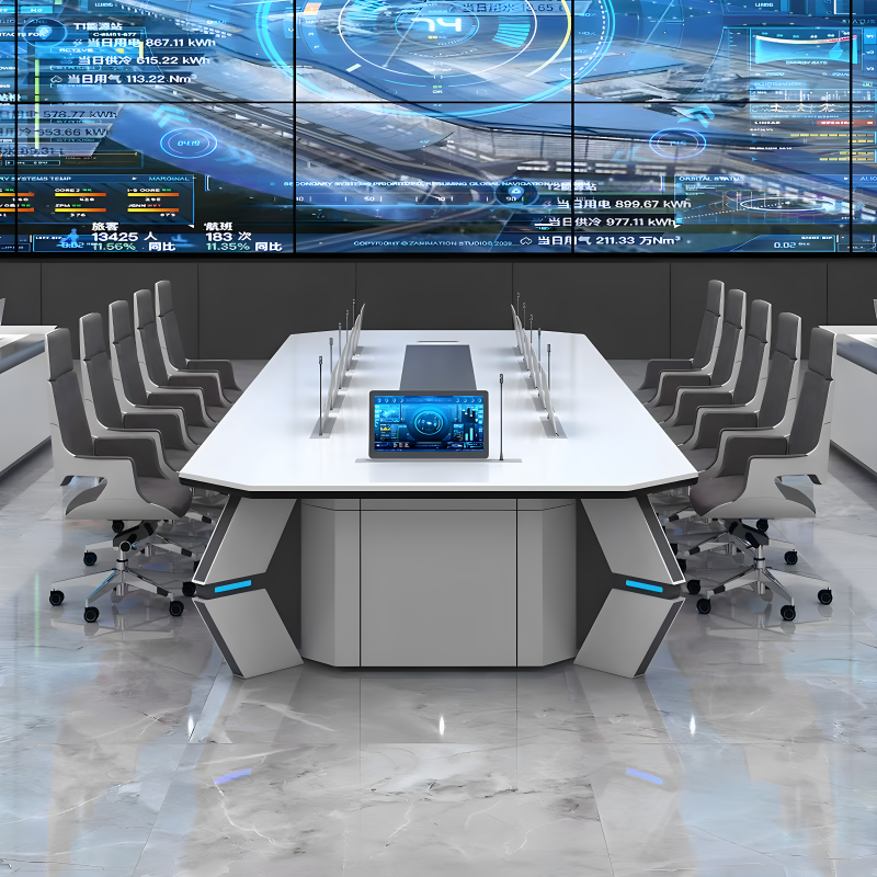 Technologically Advanced Conference Table, Painted Finish, Modern and Simple, Paperless Long Table, Multi-Person Video Conferencing, Smart Central Control Computer Desk