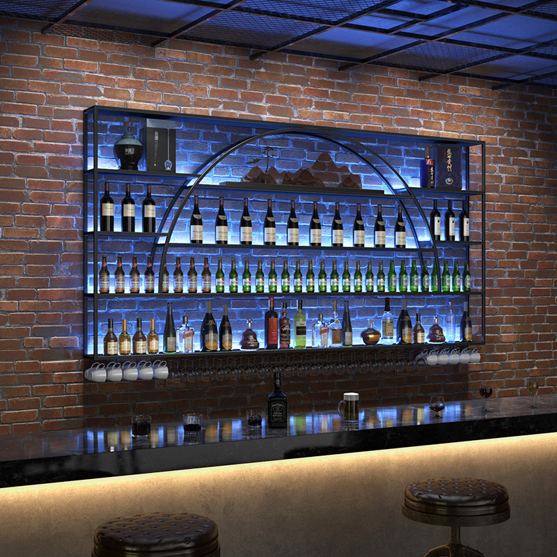 Industrial wind wine rack hanging wall storage rack cleaning bar bar wine cabinet display cabinet wall wrought wine rack wall hanging