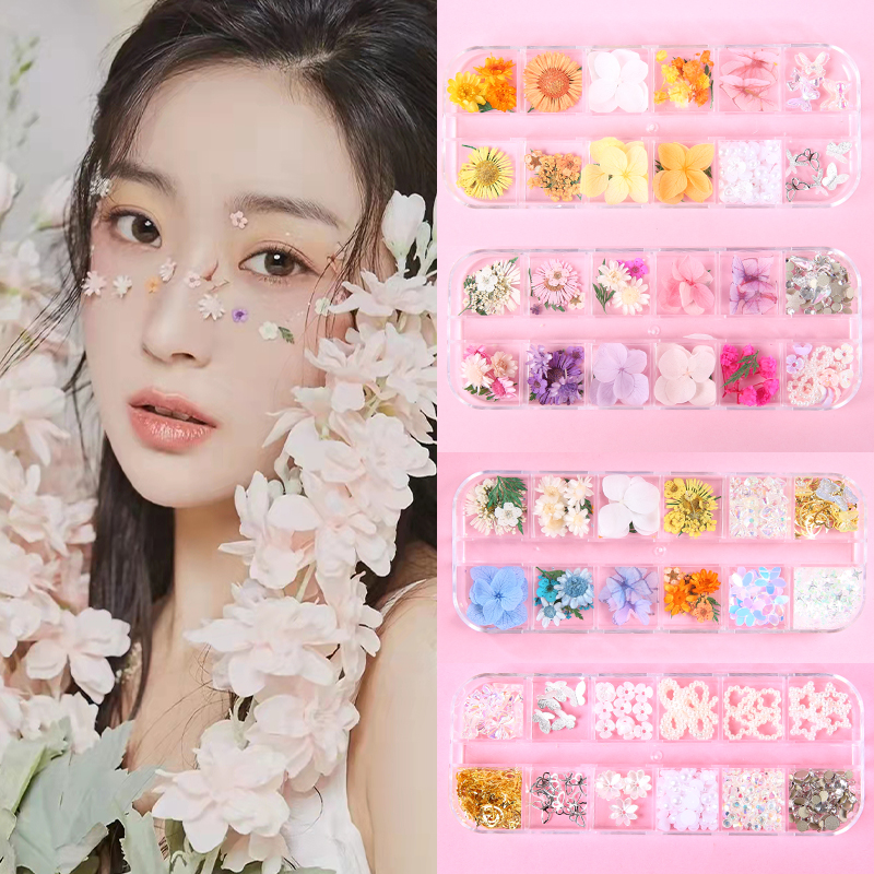子供の日のドライフラワーステッカー、顔の花びら、顔のステッカー、写真、デイジーアクセサリー、メイクアップステージ、蝶のステッカー、ダイヤモンドパール