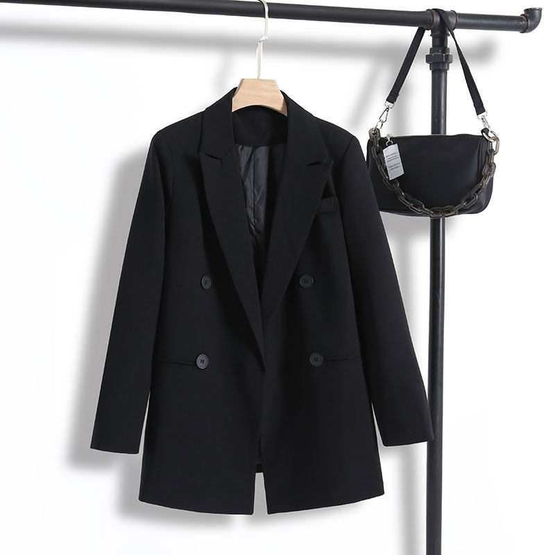 шикарный черный маленький пиджак для костюма, 25 весенних и осенних женских моделей, корейская версия свободного повседневного профессионального пиджака средней длины