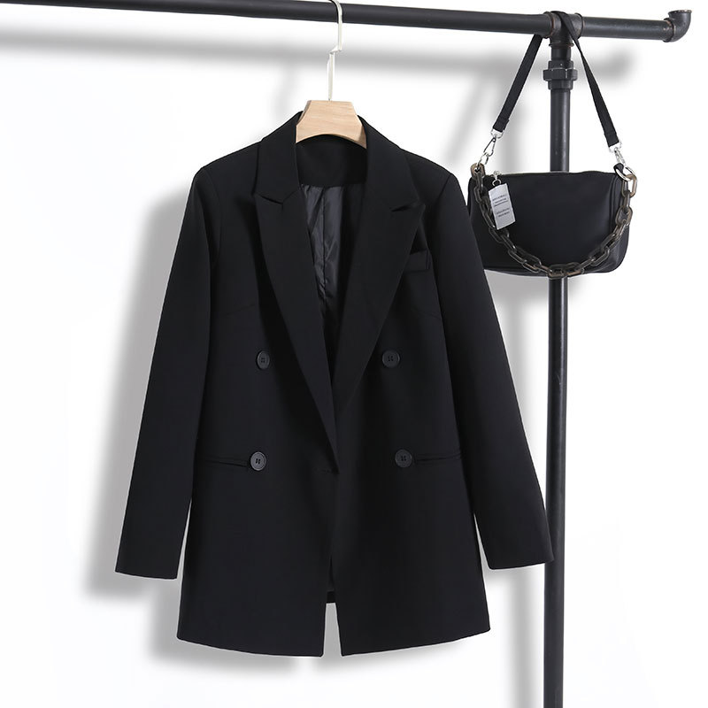 Chic Black Blazer for Women, Spring and Autumn Style, Korean Version, Loose Mid-Length Casual Professional Suit Jacket, Fashionable Chic Black Blazer for Women, Spring and Autumn Style, Korean Version, Loose Mid-Length Casual Professional Suit Jacket, Fashionable
