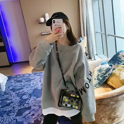 oversize plus velvet thickened loose sweater women's autumn and winter Super fire ancient gray vintage coat ins tide