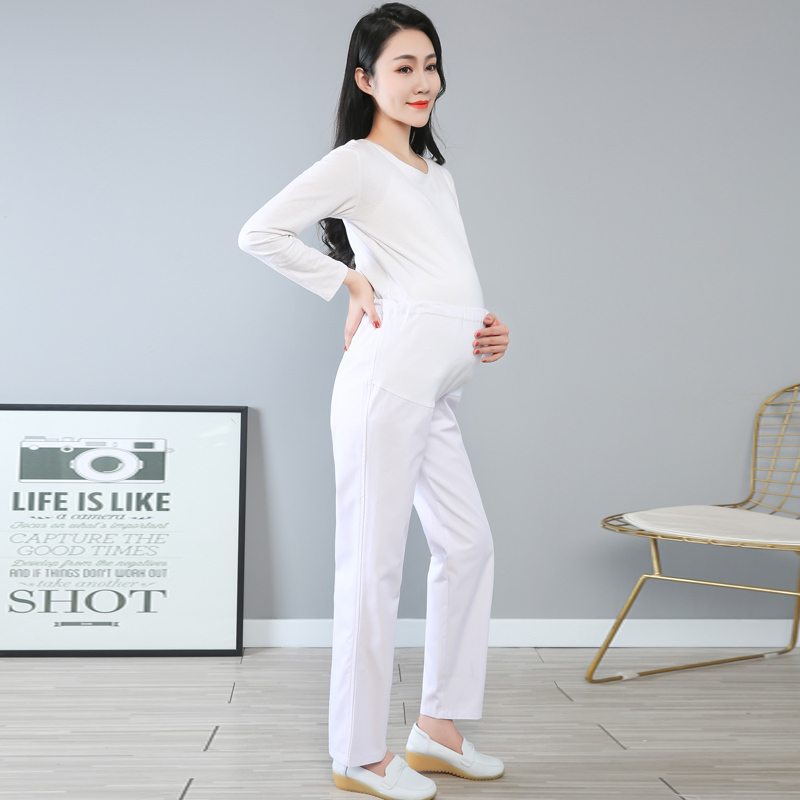 Pregnant Women and Nurses during Pregnancy, White Work Pants, Loose Adjustable Elastic Belly Support, Large Size Nurse Uniform Pants
