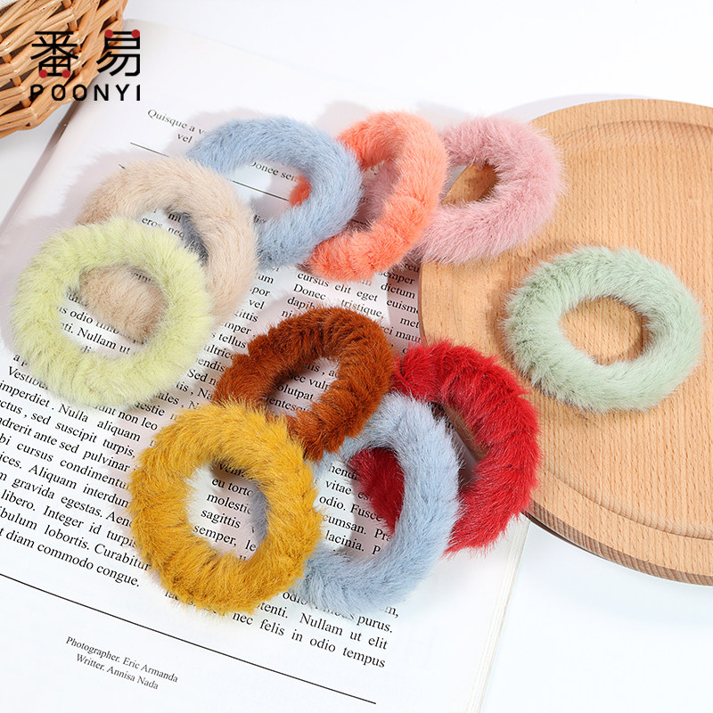 100 Hitch Candy Color Girl Net Red Ins Cute Imitation Water Mink Hair Circles Hair Ring Leather Fascia Fur Suede Suede Winter