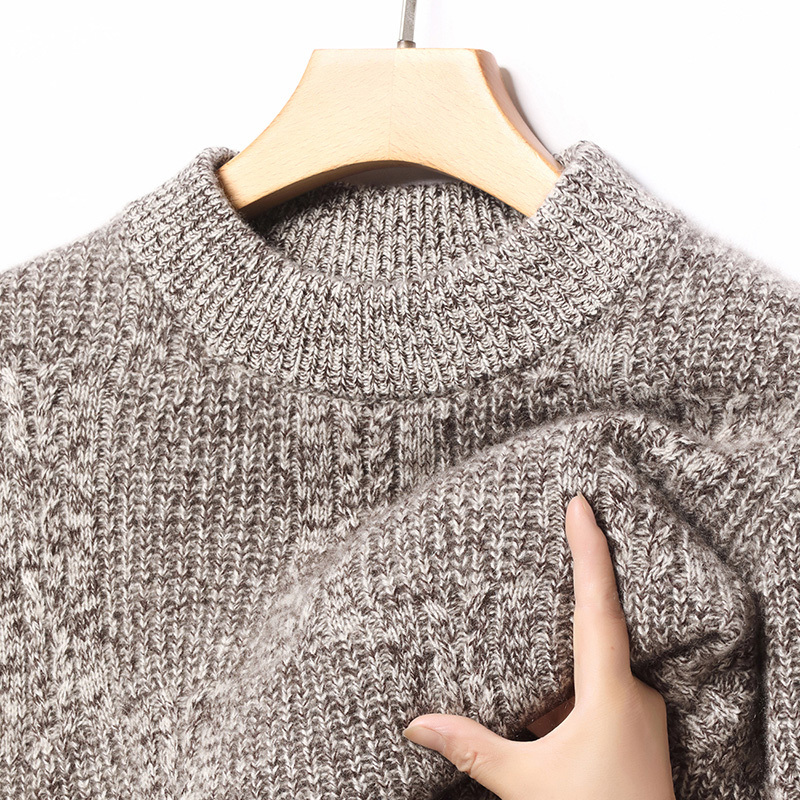 High-End Cashmere Sweater for Big and Tall Men, Round Neck, Double-Ply Thickened Fleece Sweater, Plus Size, Gentleman's Base Knitwear