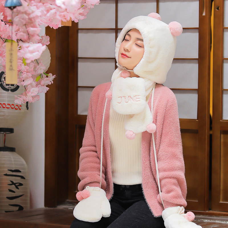 Hat scarf gloves Three sets Winter Student cute teenage girl Two sets Suit Birthday Gift with gift box dress