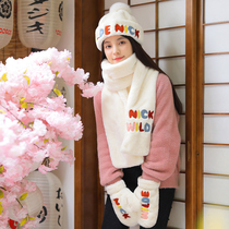 Hats scarves gloves three-piece one-piece scarf female birthday gift with gift box set Winter girl warm