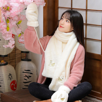 Scarf female winter Korean student animal embroidery Joker plush girl autumn winter gloves gift box