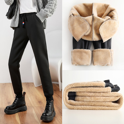 【加绒加厚】羊羔绒运动裤女600g