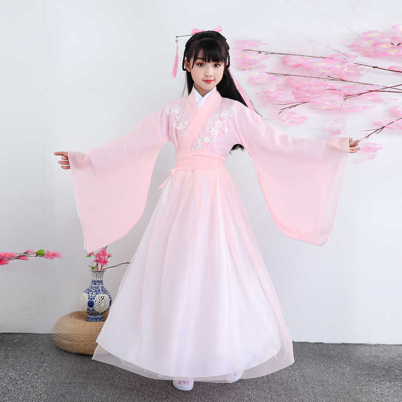 Girls cổ trẻ em công chúa cổ tích váy váy gió của Trung Quốc được cải thiện Han váy quần áo guzheng chương trình cho trẻ em