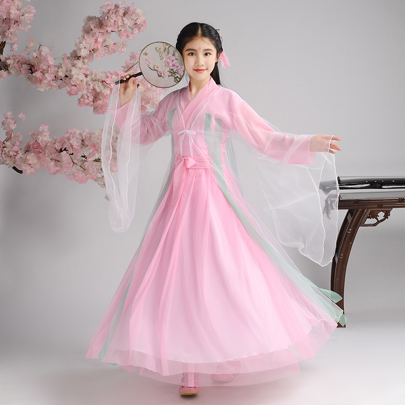 Girls cổ trẻ em công chúa cổ tích váy váy gió của Trung Quốc được cải thiện Han váy quần áo guzheng chương trình cho trẻ em