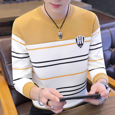 时尚男士卫衣春秋新款圆领套头上衣韩版男青年长袖T恤男装外套潮