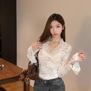V-neck lace shirt design niche versatile top