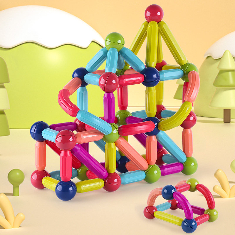 Magnetic bar early teaches intelligent pairing and interpreting different shapes of building model challenge stage building block toys