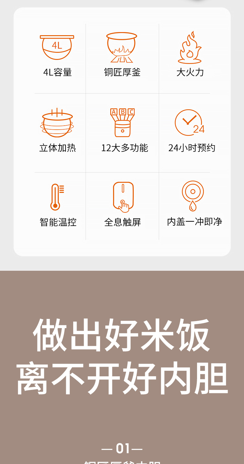 九阳 升级款多功能电饭煲 4L 铜匠厚釜内胆 图2
