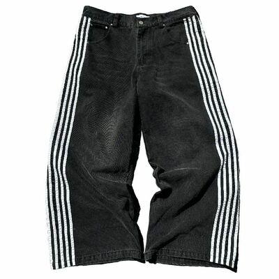 Stwear Jeans Y2K Мужские полосатые мешковатые джинсы в стиле хип-хоп Черные брюки