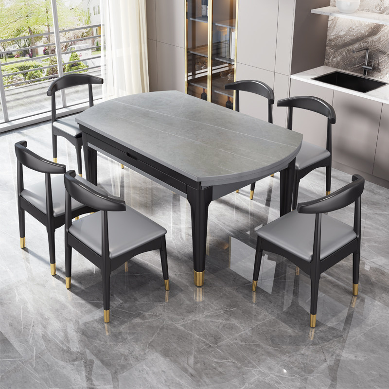 Will-style Light Lavish Rockboard Dining Table And Chairs Combined Modern Minima Small Household Type Square Round Bi-Purpose Variable Round Solid Wood Dining Table