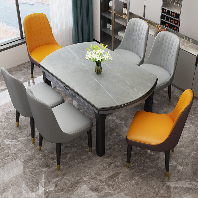 Light Lavish Rockboard Dining Table And Chairs Combined Modern Minima Home Small Household Type Square Round Dual Purpose Retractable Round Dining Table