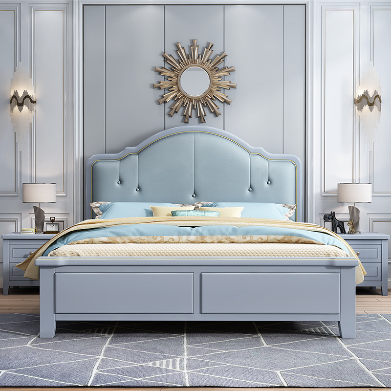 American solid wood bed 1 8 m modern minimalist light and luxurious double main sleeper wedding bed 1 5 au style princess bed with leather soft bag