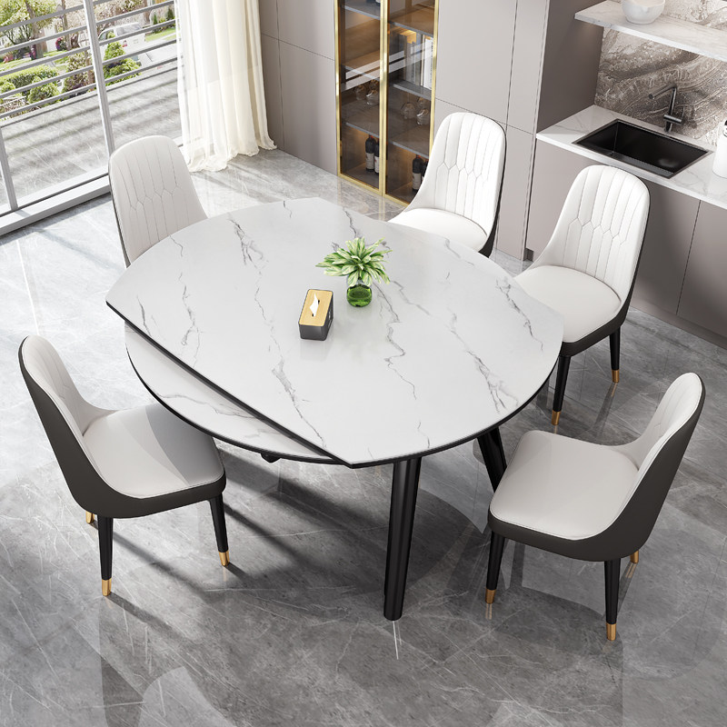 Light luxury rock board dining table and chair combination modern simple square round dual-purpose small apartment retractable solid wood dining table variable round table