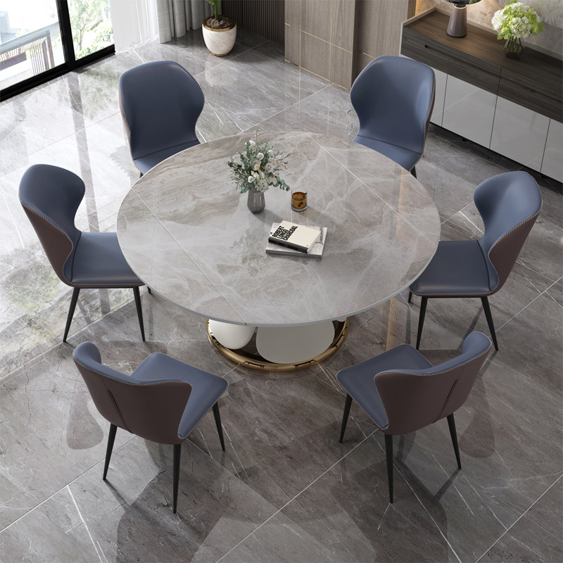 Light extravagant rock plate dining table and chairs combined modern minimalist home square-purpose variable round dining table 2021 new