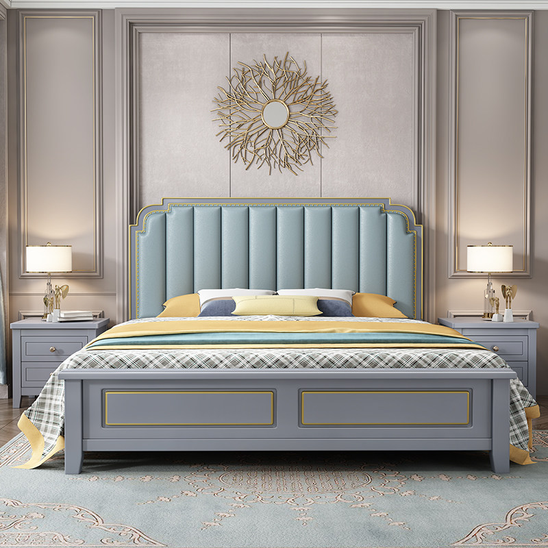 American solid wood bed 1 8 m modern minimalist light lavish double main sleeper wedding bed 1 5m leather soft bag storage princess bed