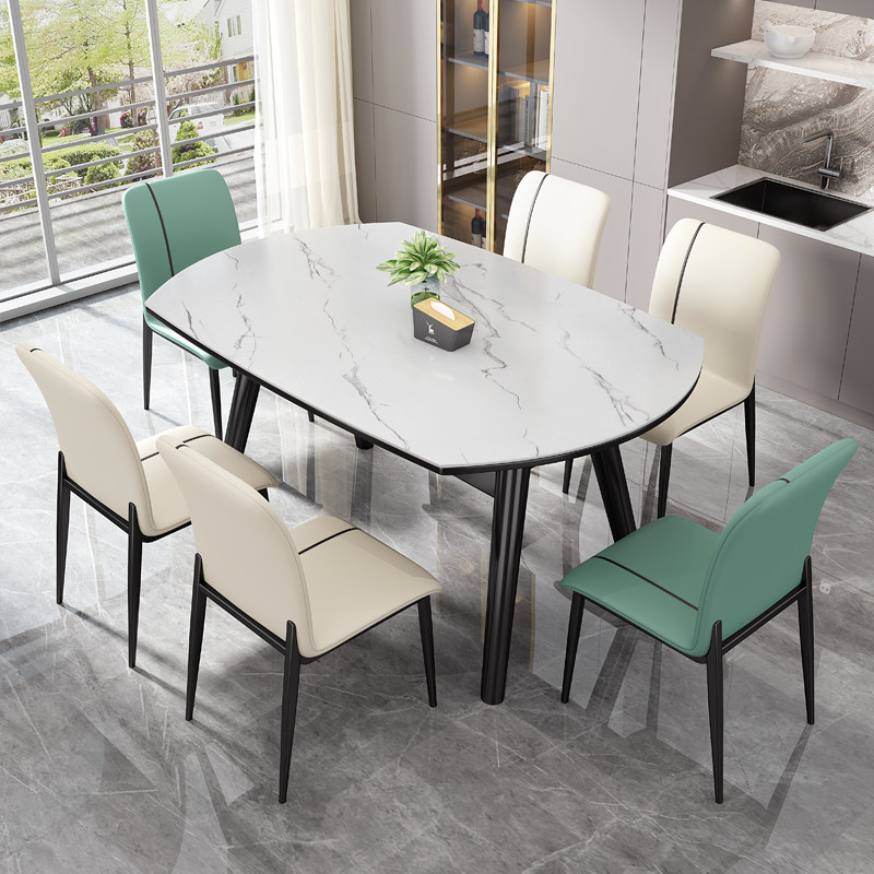 Light luxury rock slab dining table and chair combination modern minimalist small apartment retractable household dining table square and round dual-purpose variable round table