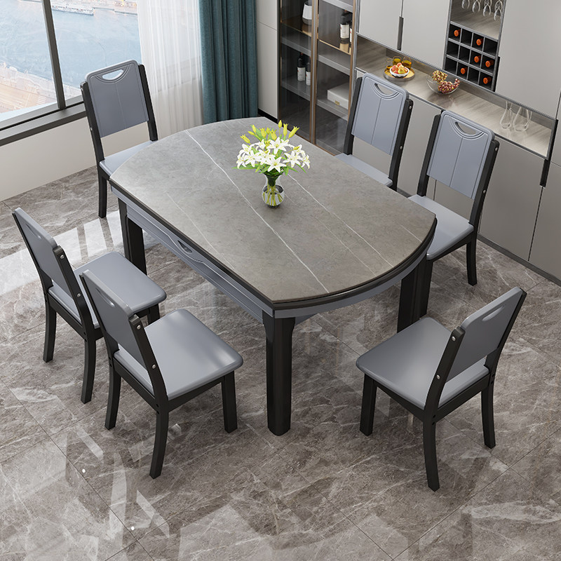 Light Lavish Rockboard Dining Table And Chairs Combined Modern Minima Home Small Household Type Square Round Dual Purpose Telescopic Round Solid Wood Dining Table