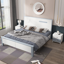 Modern minimalist white solid wood bed 1 8 m Double master bedroom with small family type 1 5 teenagers single storage bed