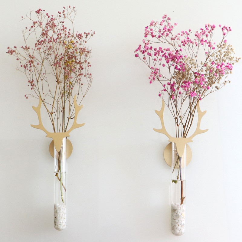 Vegetarian minimalist iron art inserted flower cylinder wood grain with wall decoration drying floral small freshener wall home Ornament Vase