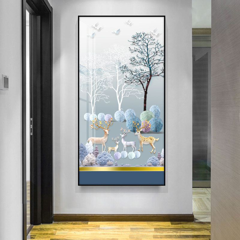 Nordic light and luxurious entrance door Xuanguan Decorative Painting Vertical version Corridor Corridor Aisle Wall Mural Modern Simplicity Inlaid Drilling Painting Living Room Hanging Painting