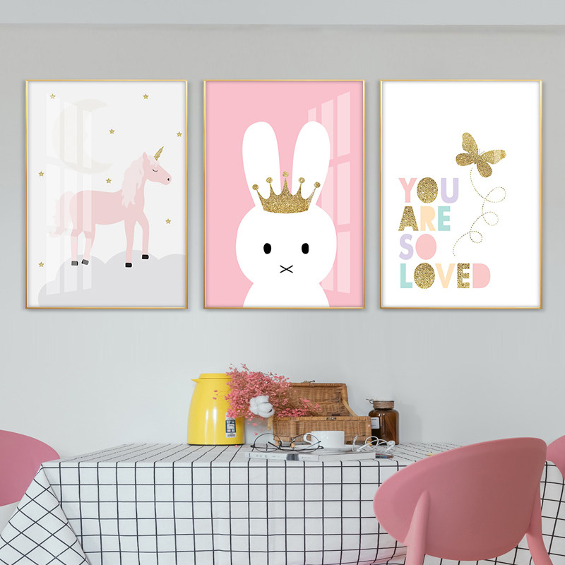 Children's living room decoration painting modern minimalist sofa Background wall hanging painting frescoed single painting Dining Hall Hung Painting Triptych