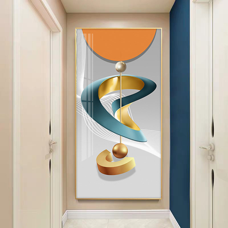 Modern abstract porch decorative painting simple atmosphere corridor large mural Nordic light luxury living room crystal porcelain and diamond hanging painting