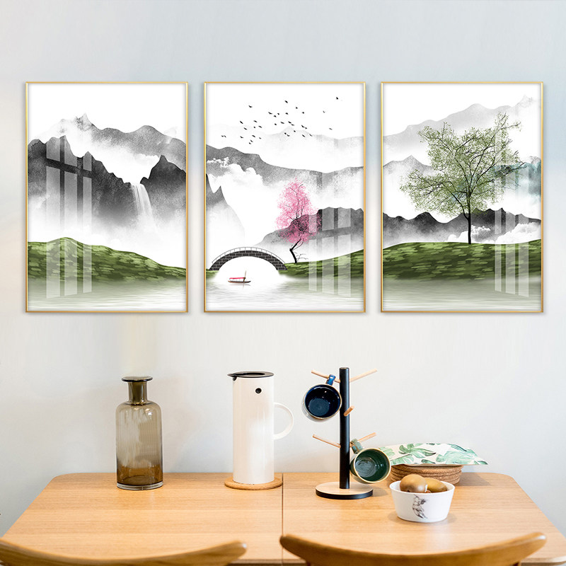Living Room Decoration Painting Modern Brief Chinese Style Mural Sofa Background Wall Hung Painting Triptych Dining Room Bedroom Wall Landscape