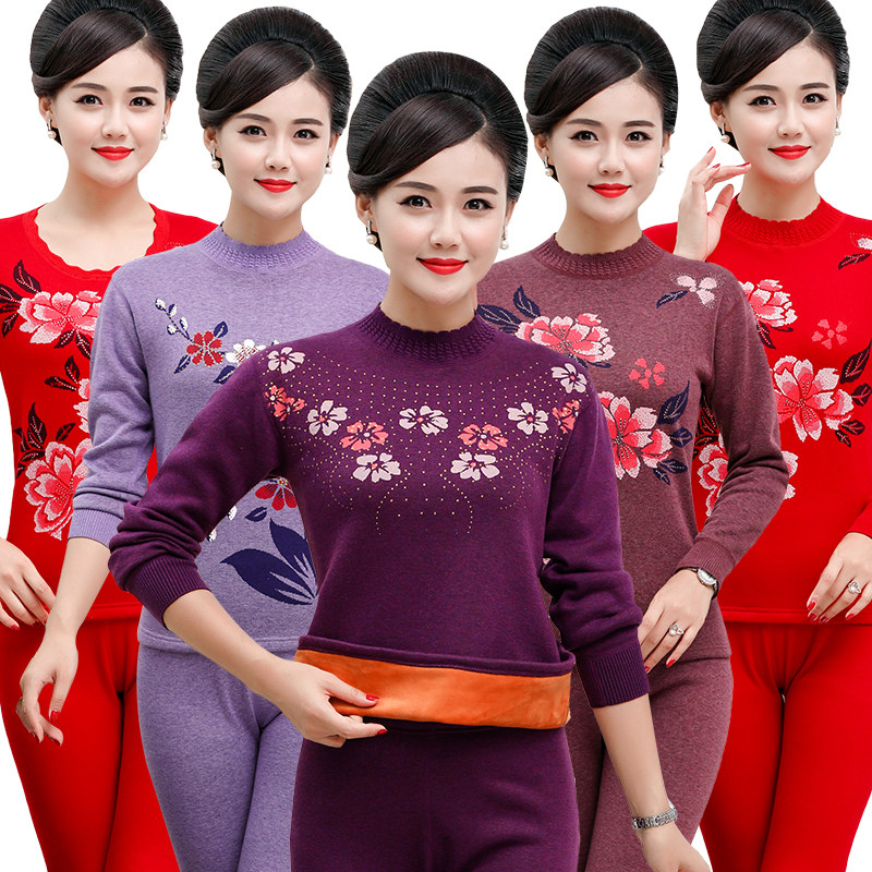 Middle Aged Fever Coat Pants Women Plus Suede Thickening Mom Autumn Clothes Sanitary Pants All Cotton Large Size Mid High Collar Pure Cotton Winter