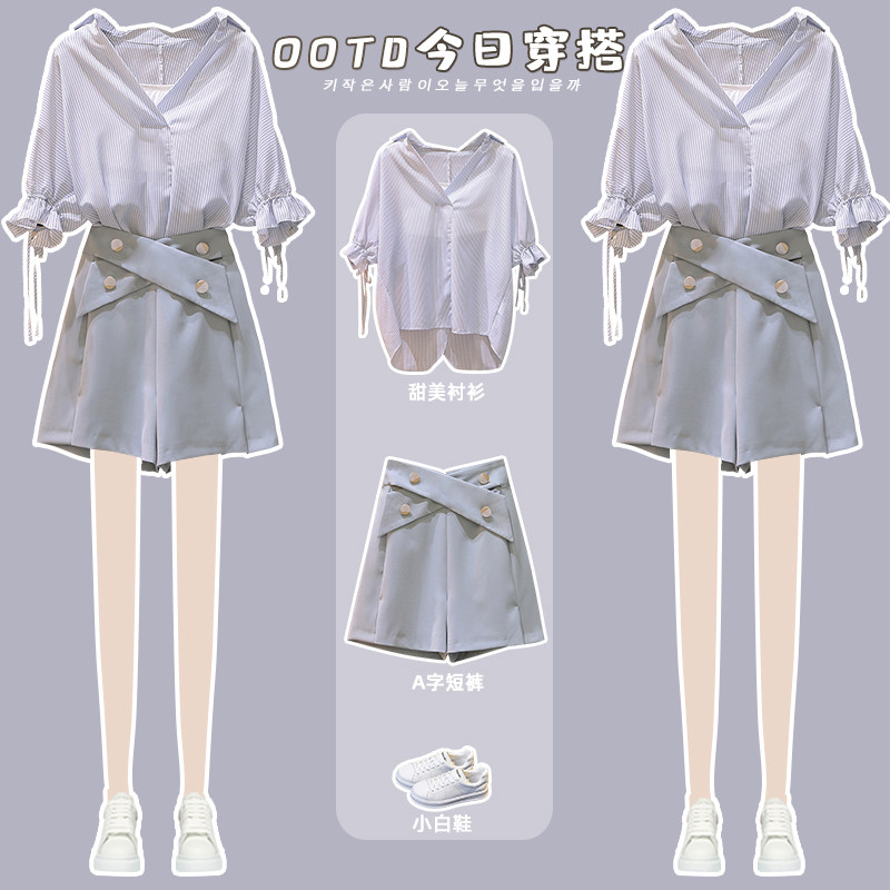 Two pieces of fashion shorts for the new Xiaofat sister appears thin age subtraction suit for fashion slim snow textile in 2023