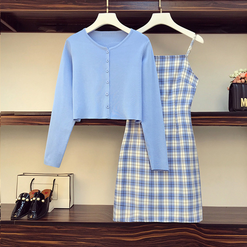 Large size women's clothing autumn 2022 new style slightly fat mm to reduce age and show thin meat cover suit Western style two-piece dress