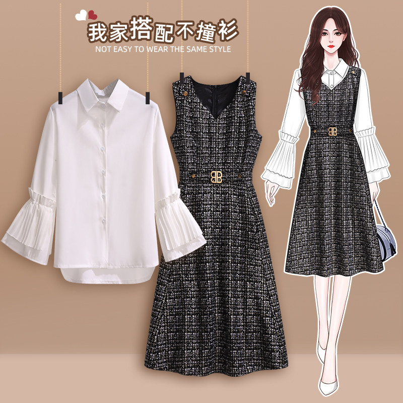 2022 autumn new fat sister plus size women's clothing light familiar style professional dress slimming ladies high-end suit